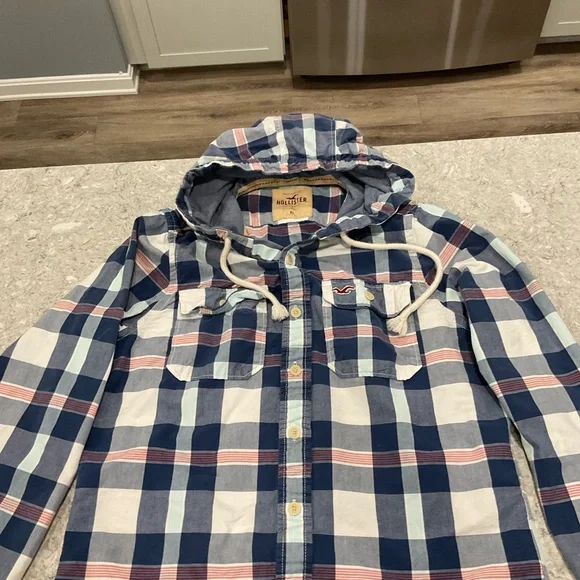 Hollister Multicolor Plaid Button up Hoodie—XL - Picture 4 of 6